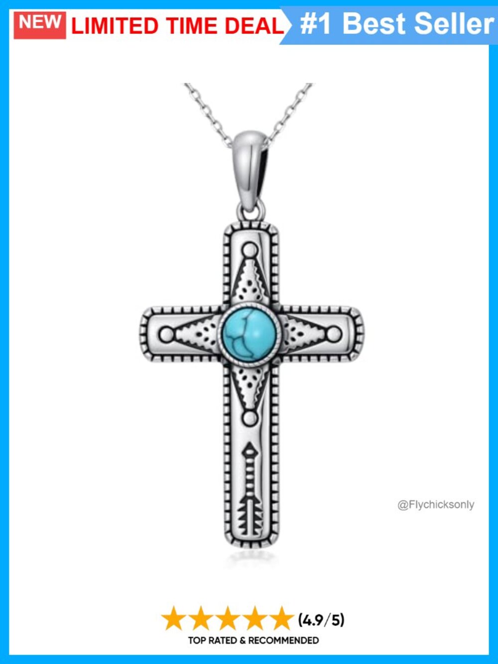 925 Sterling Silver Natural Turquoise Cross Necklace Women